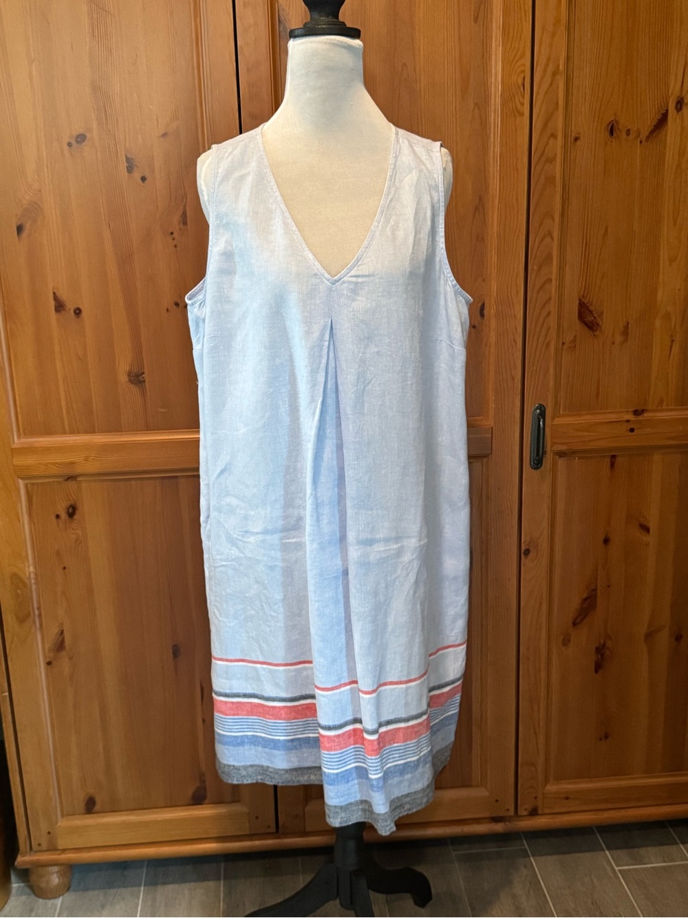 J. Jill Pale Blue 100% Linen Sleeveless V-Neck Dress with Pockets Petite L